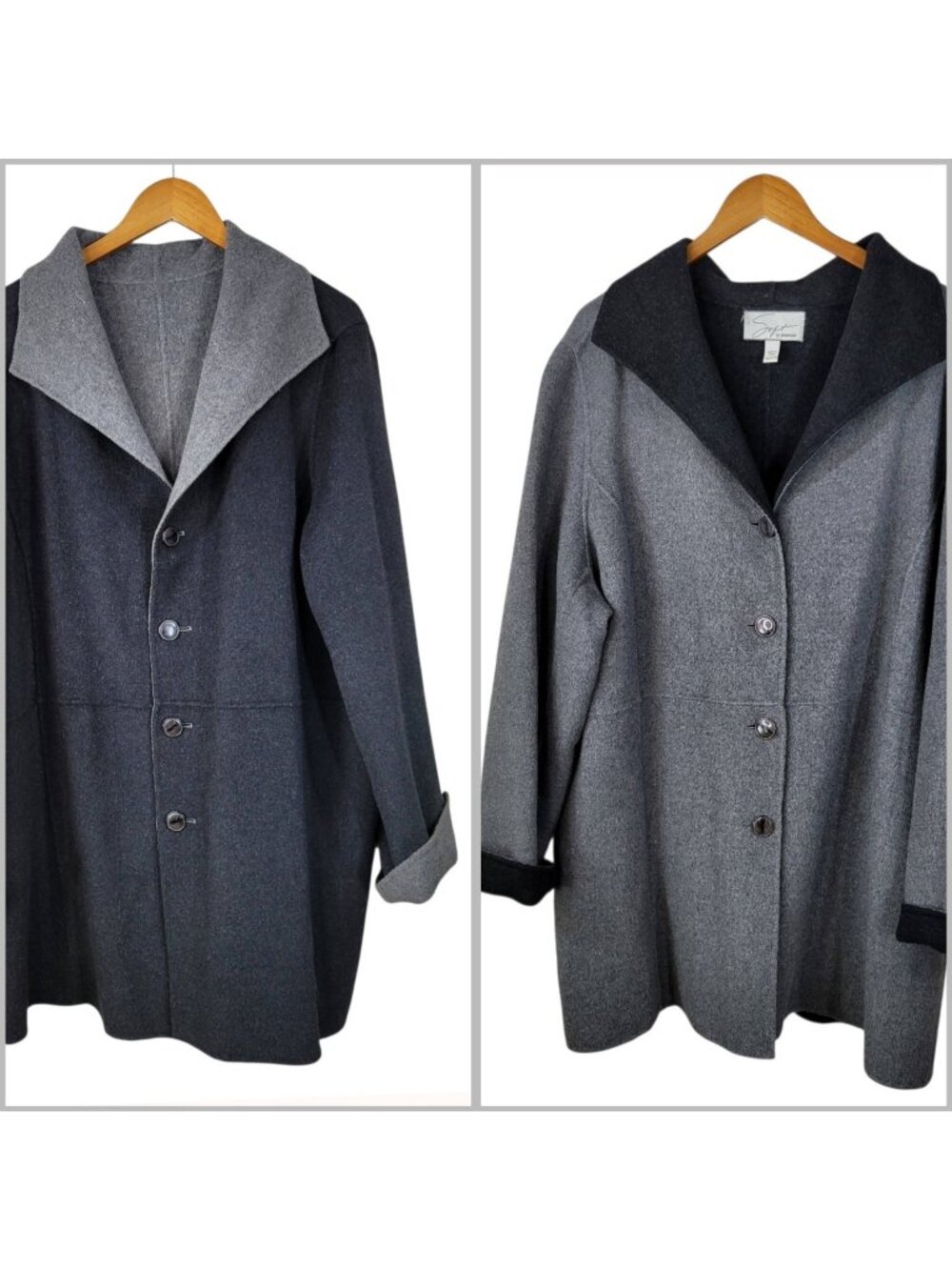 Avenue Wool Reversible Coat Long Plus 22 24 Corporate Understated 3X 22W 24W Art